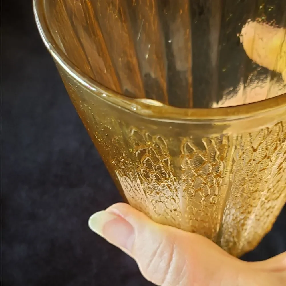 Pretty Vintage Textured Gold Pitcher and 6 Glasses